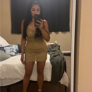 Fashion Nova Glittering Gold Mini Dress